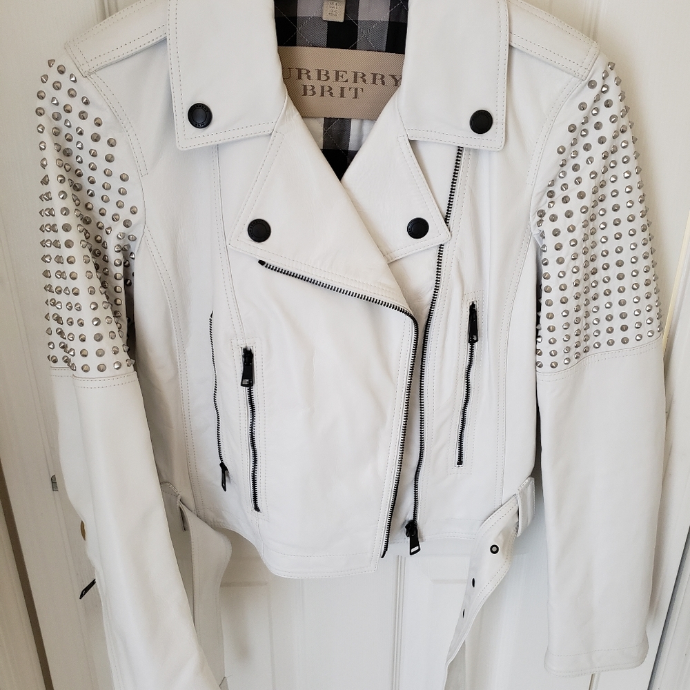 Burberry white studded leather jacket